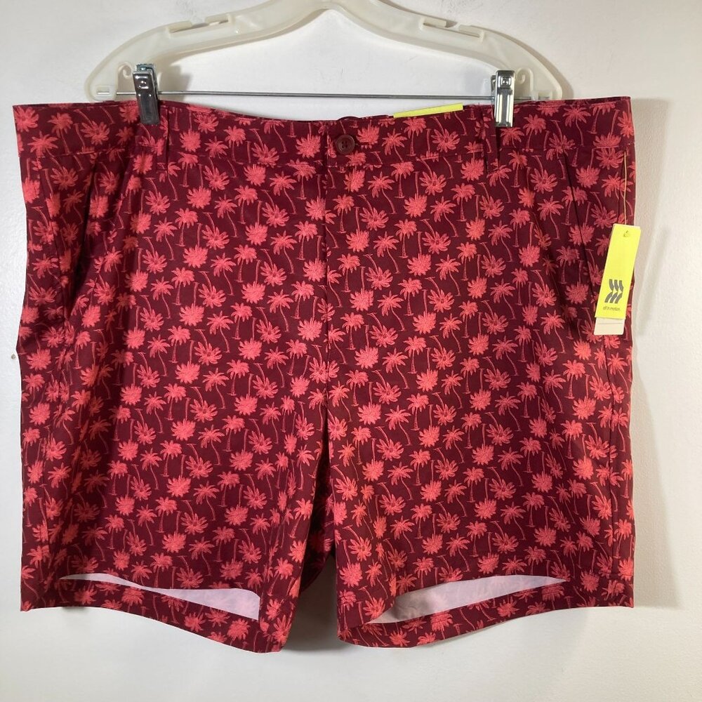 Mens All In‎ Motion Hybrid Resort Shorts Palm Trees Red Orange 2XL NWT